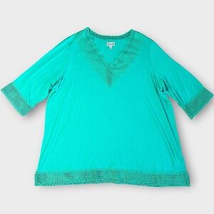 Catherines Pullover Top Womens Plus Size 3X Blue Lace V Neck